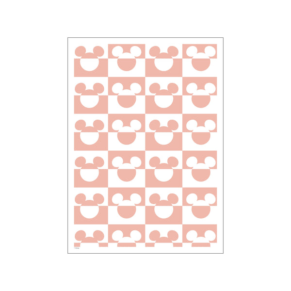 A playful pattern of Mickey Mouse heads in alternating squares of soft pink and white, creating a charming and whimsical visual for a modern or eclectic interior design.