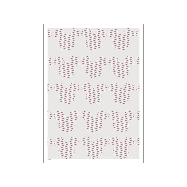 A repeating pattern of Mickey Mouse silhouettes formed by thin, parallel burgundy lines on a soft, light gray background, creating a whimsical and modern visual.