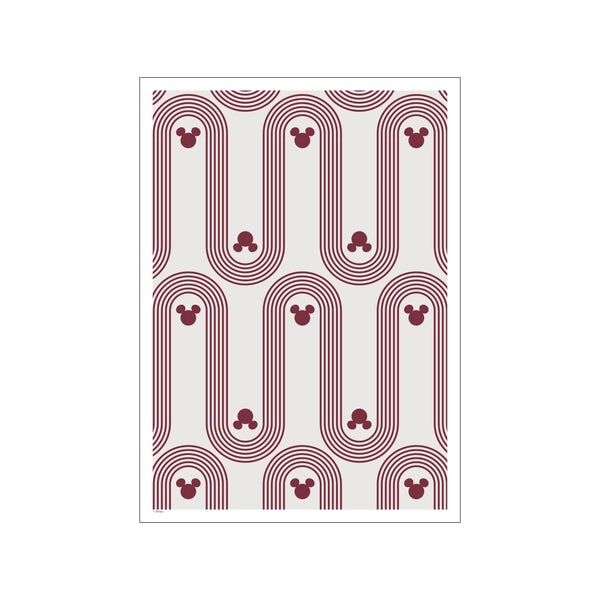 A patterned composition featuring repeating arches in deep burgundy with subtle Mickey Mouse heads integrated into the design, set against a light, neutral background.