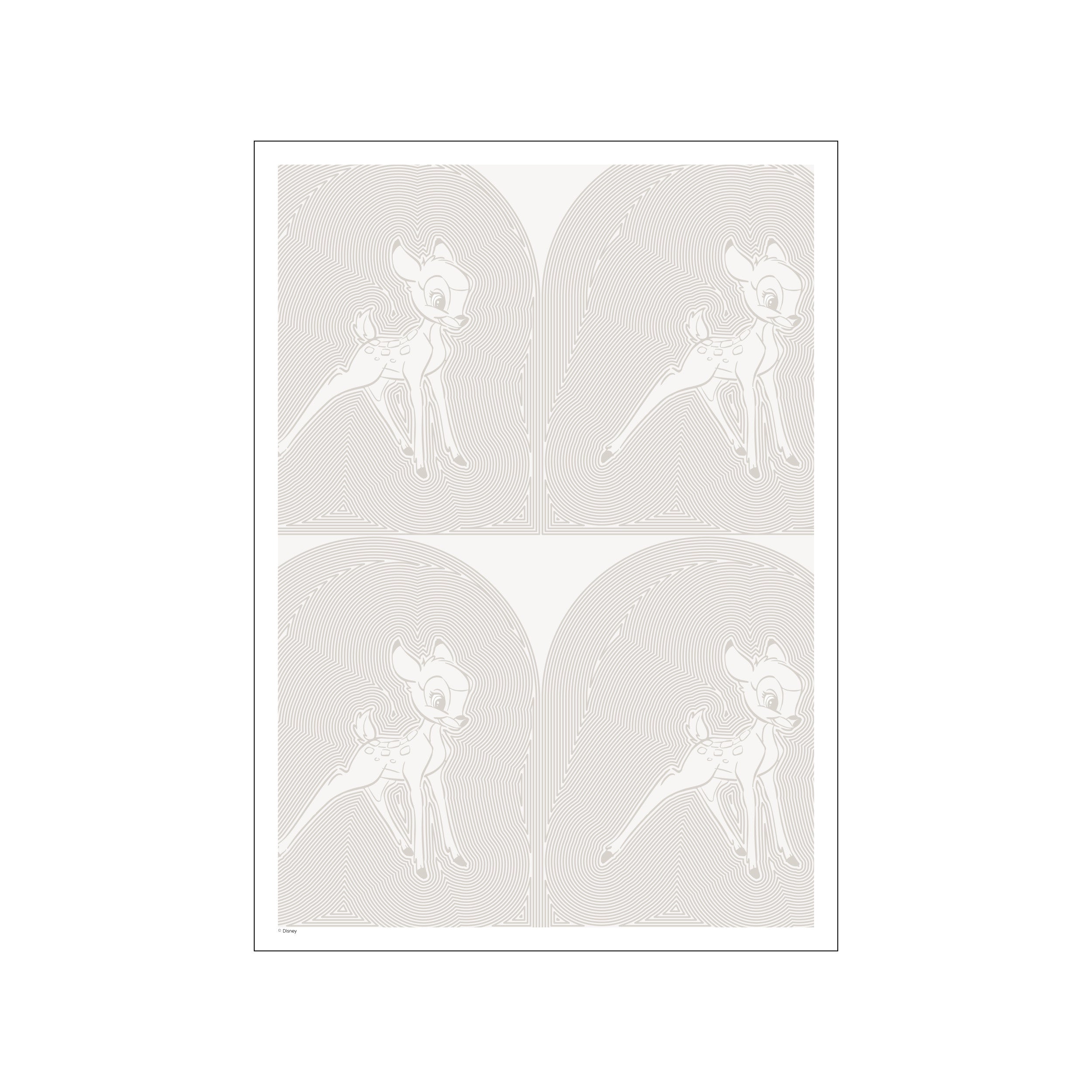 A charming artistic depiction of Bambi, rendered in soft, neutral tones with elegant, concentric line art. The artwork creates a serene and whimsical atmosphere, perfect for adding a touch of magic to your home decor.