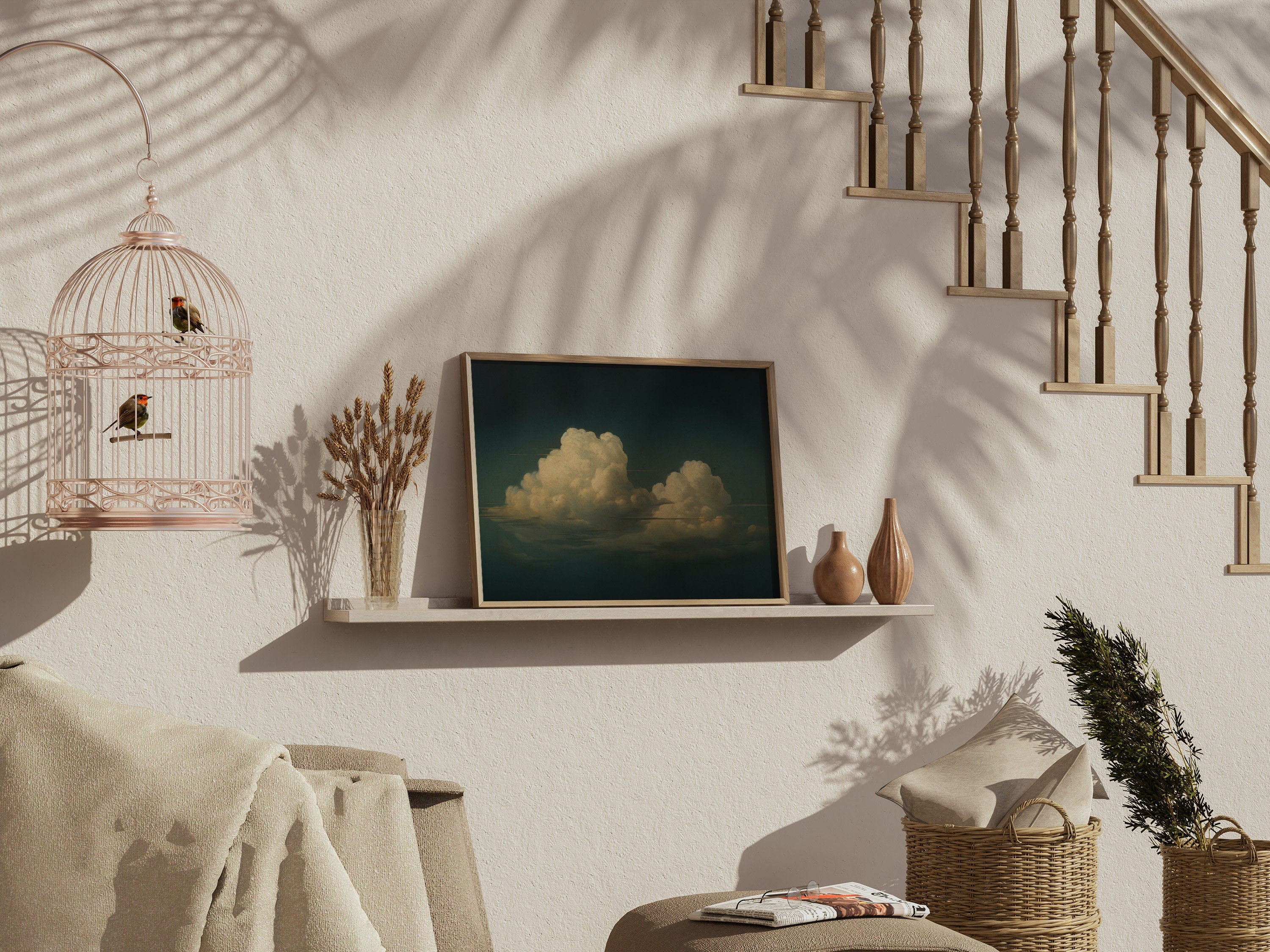 Vintage Floating Moody Cloud Painting Canvas Art for Living room - View 7