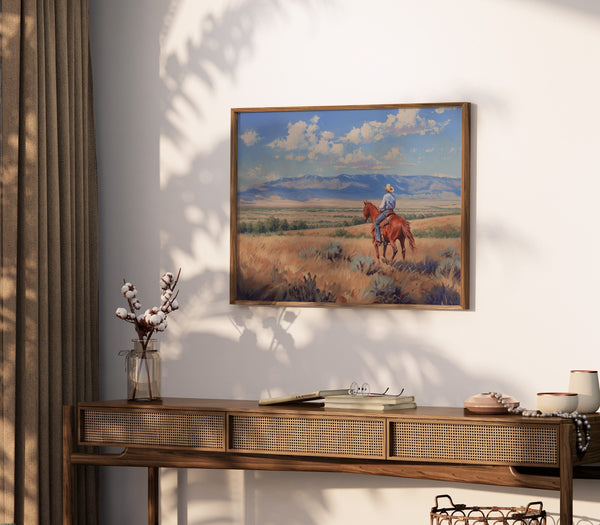 Vintage Western Man On A Horse Painting Canvas Art for Living room