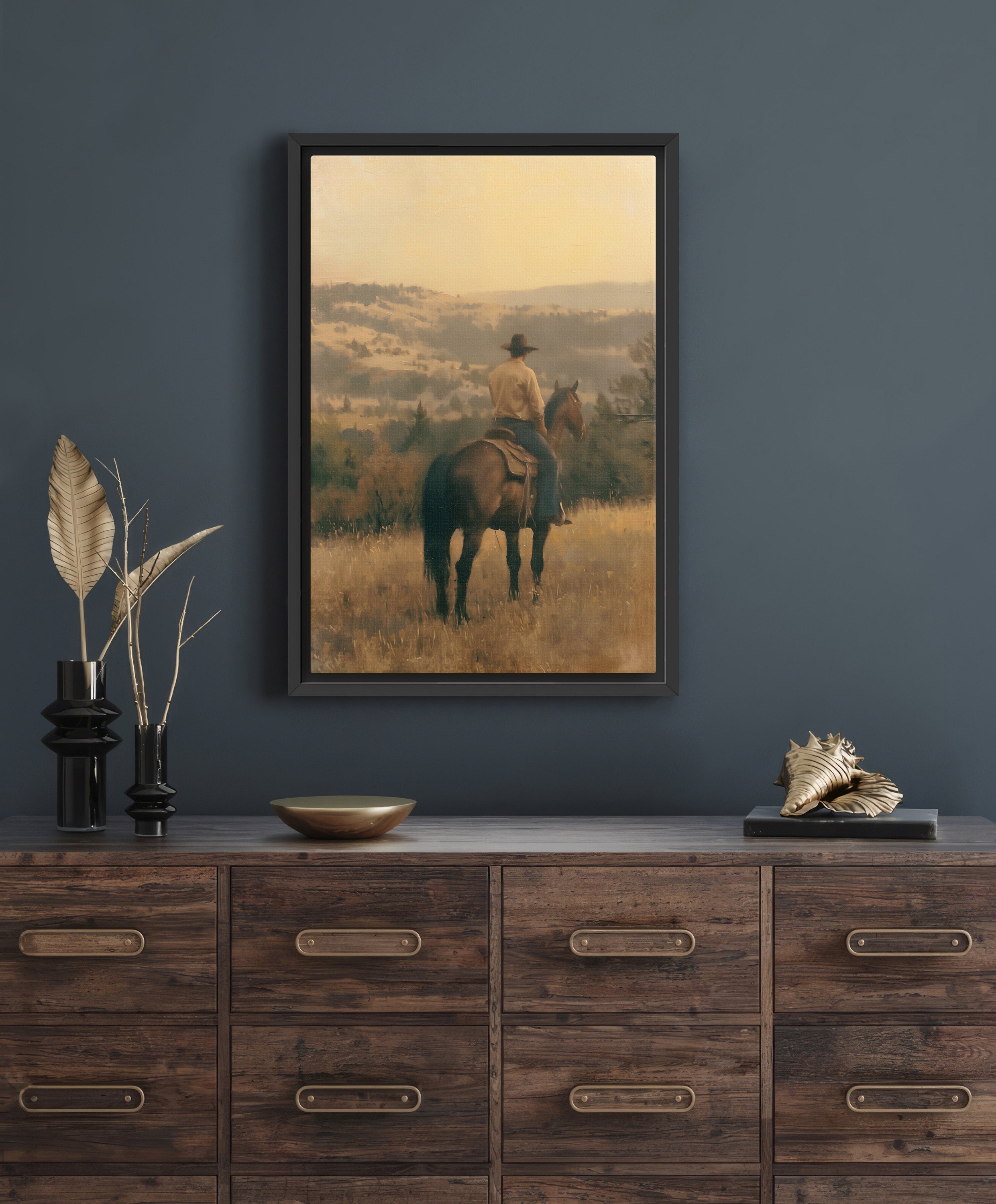Vintage Western Man On A Horse Painting Canvas Art for Living room - View 6