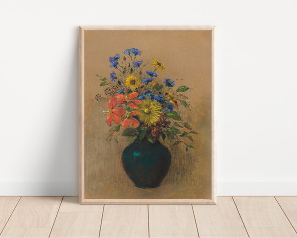 Vintage Flower In A Vase Painting Canvas Art for Living room