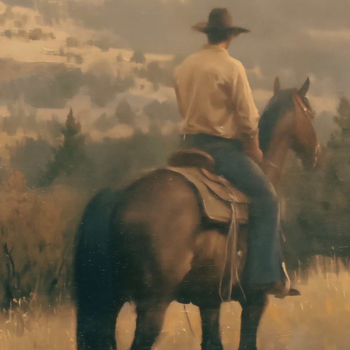 Vintage Western Man On A Horse Painting Canvas Art for Living room - View 3