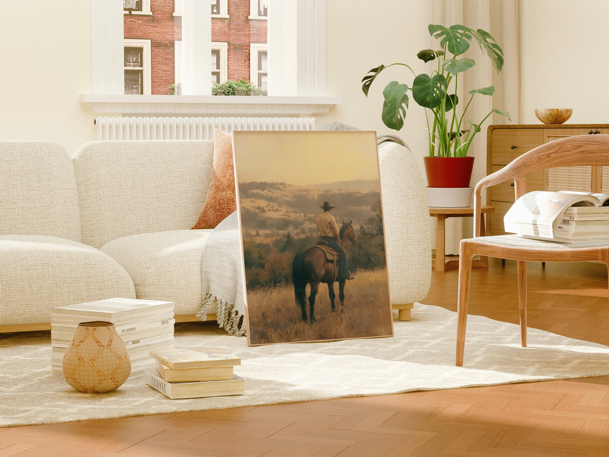 Vintage Western Man On A Horse Painting Canvas Art for Living room - View 4