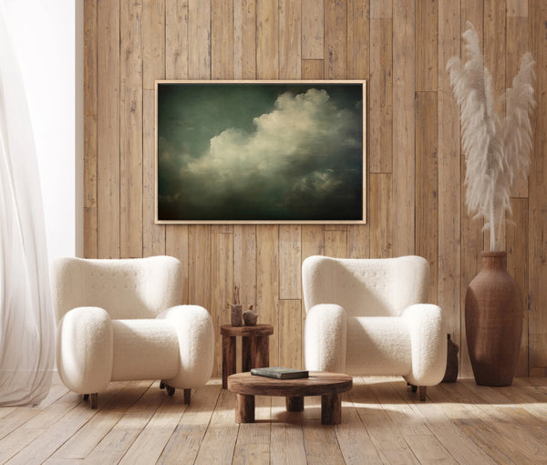 Moody Cloud Painting With Green Background Canvas Art for Living room - View 4