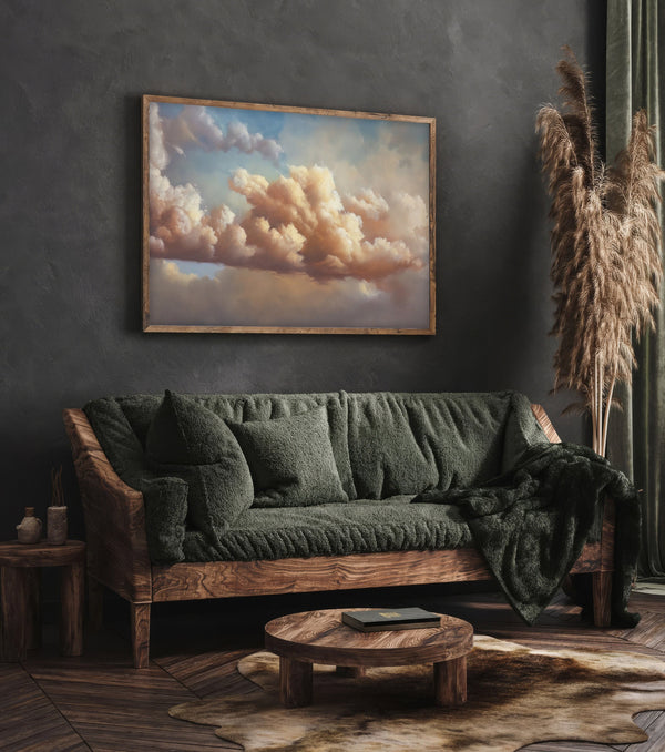 Vintage Floating Moody Cloud Painting Canvas Art for Living room