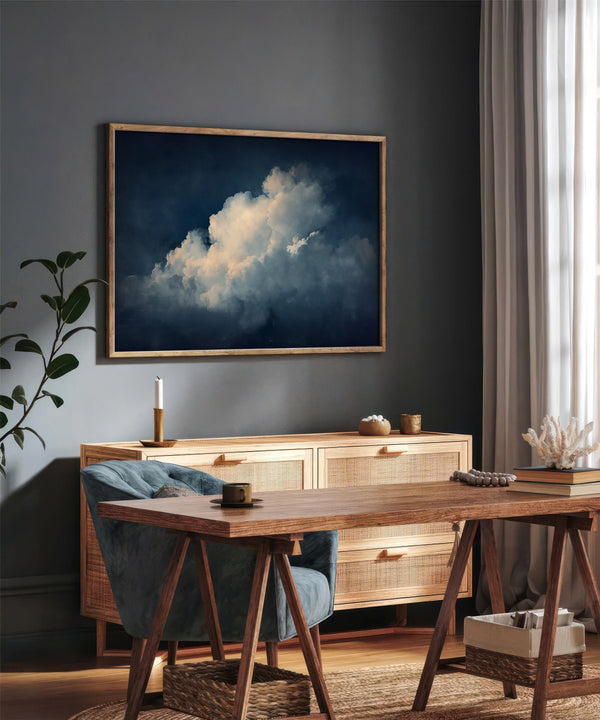 Vintage Navy Floating Moody Cloud Painting Canvas Art for Living room