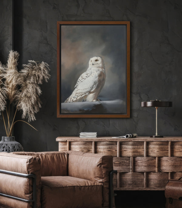 Snowy Owl Art Painting - Moody Canvas Art for Living room - View 5