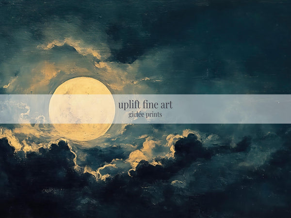 Moon At Night Wide Art Print - Moody Canvas Art - View 2