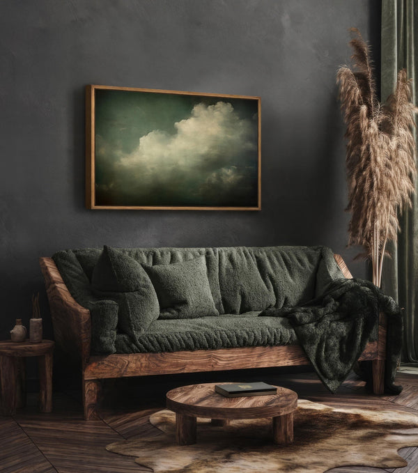 Moody Cloud Painting With Green Background Canvas Art for Living room