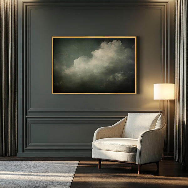 Moody Cloud Painting With Green Background Canvas Art for Living room - View 7
