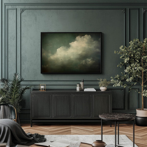 Moody Cloud Painting With Green Background Canvas Art for Living room - View 6