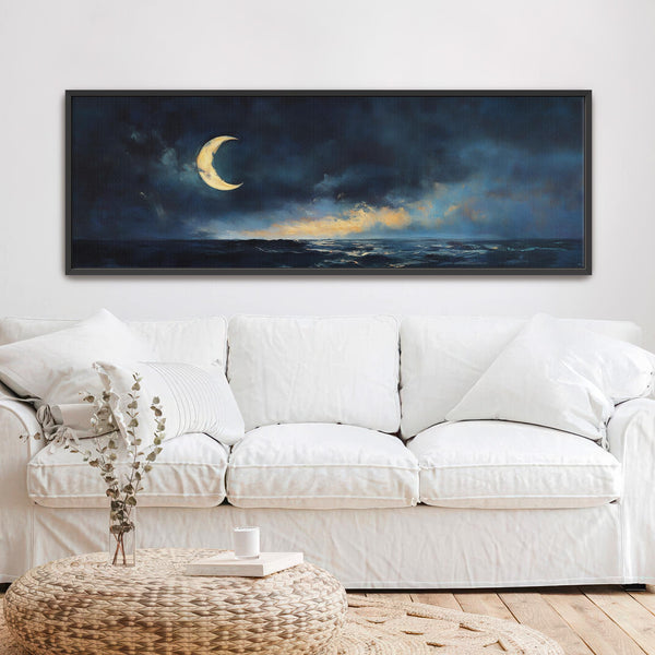 Crescent Moon At Night Painting - Moody Canvas Art - View 3