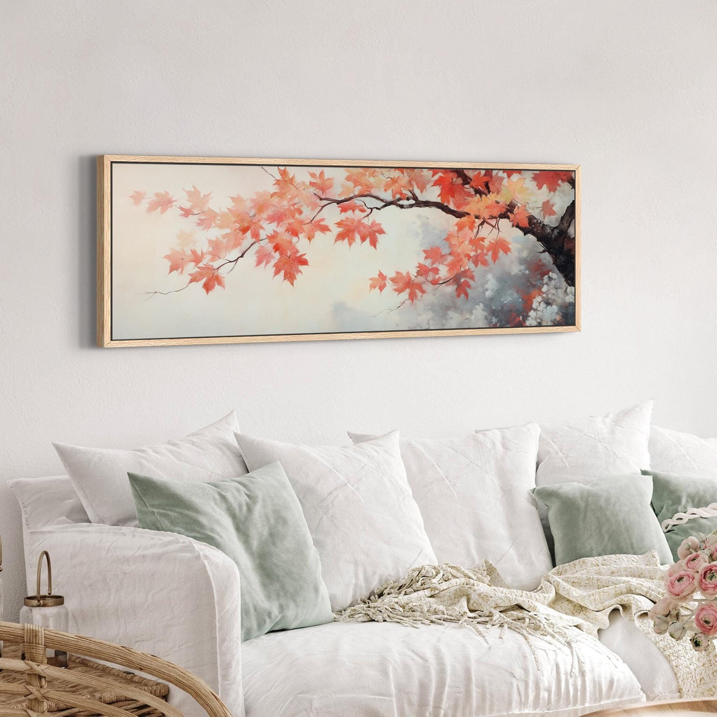 Rustikales Wandbild mit roten Blättern auf Leinwand