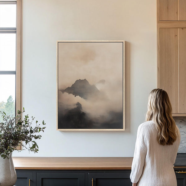 Vintage Foggy Mountain Painting Wall Art Canvas Art