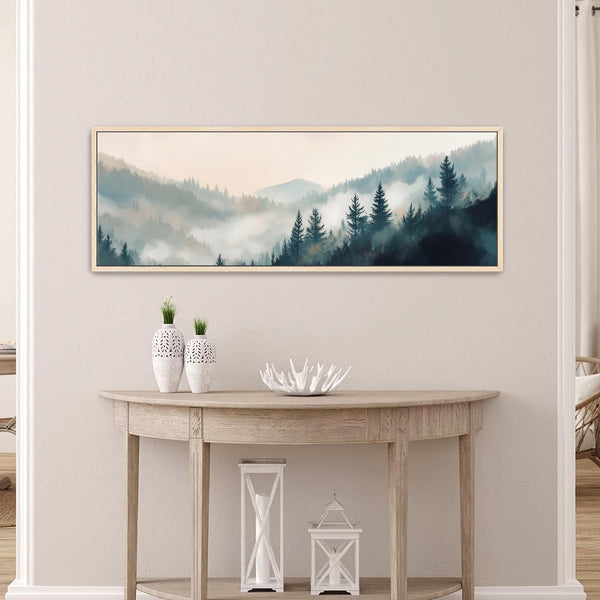 Misty Pine Forest Landscape Canvas Art - Neutral Canvas Art - View 3