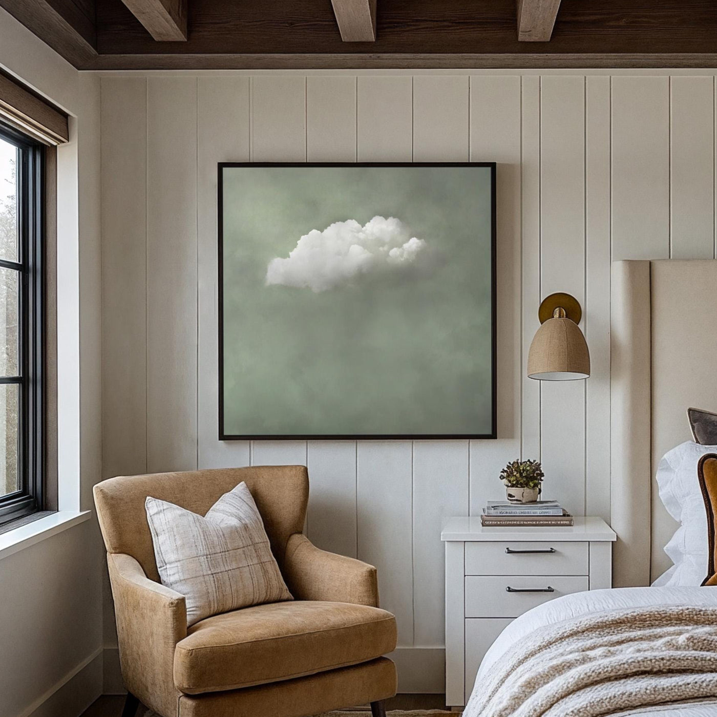 Toile murale nuage vert sauge