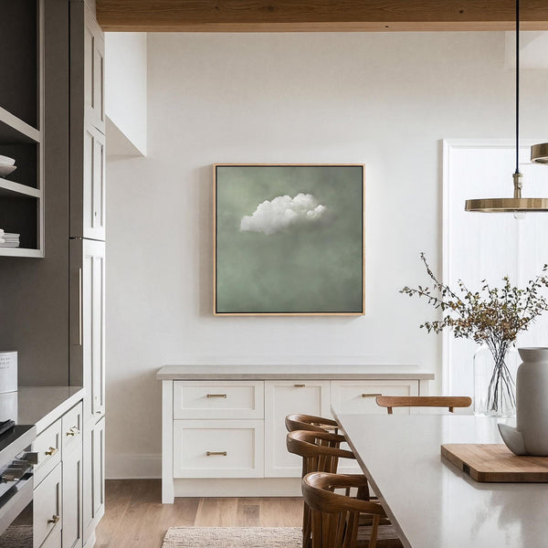 Minimalist Sage Green Cloud Art Print Canvas Art for Office