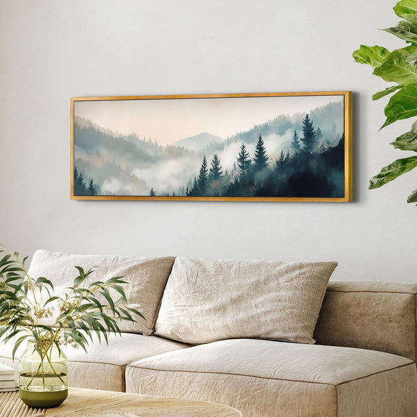 Misty Pine Forest Landscape Canvas Art - Neutral Canvas Art - View 7
