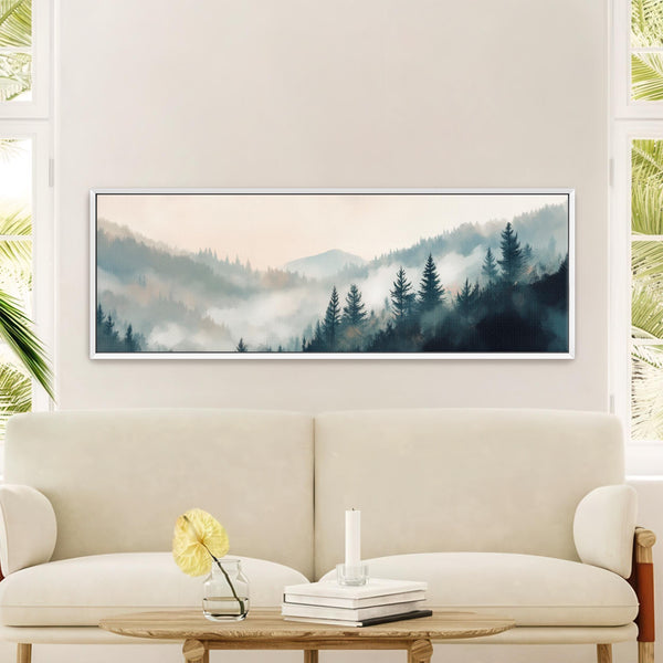 Misty Pine Forest Landscape Canvas Art - Neutral Canvas Art - View 4