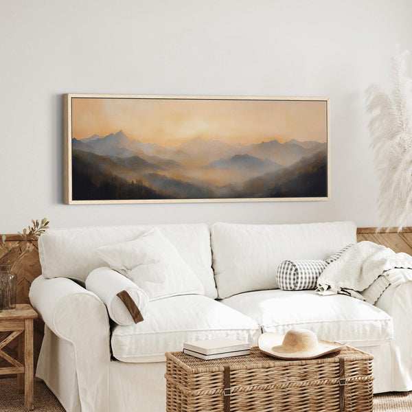 Golden Mountain Sunset Wall Art - Moody Canvas Art