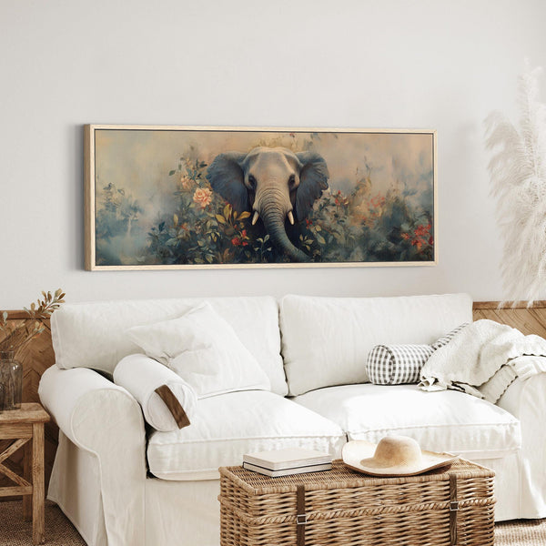 Elephant In Bloom Wall Art - Moody Canvas Art