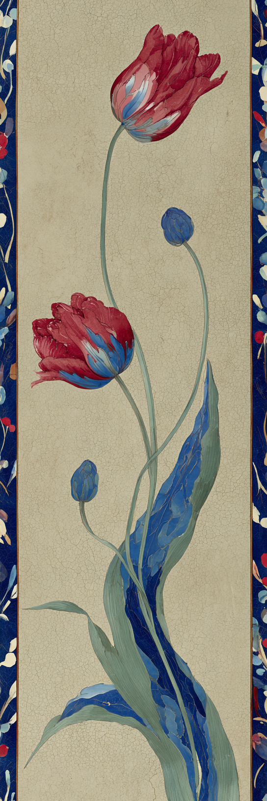 Red Blue Vintage Tulip Canvas Print