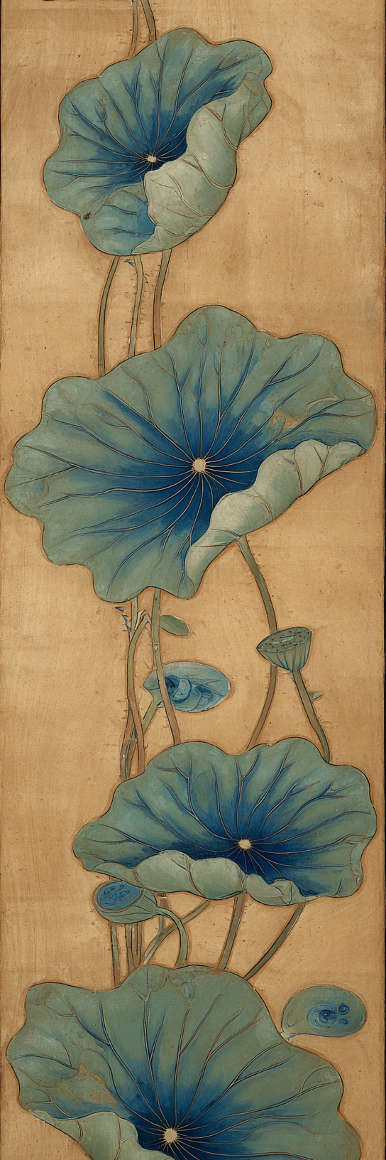 Blue Lotus Leaf Botanical Canvas Print