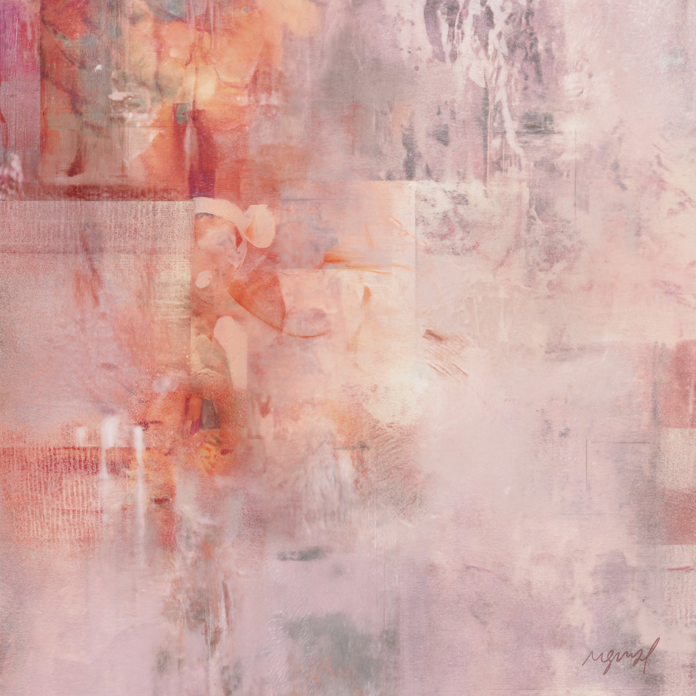 Art mural abstrait rose poudré