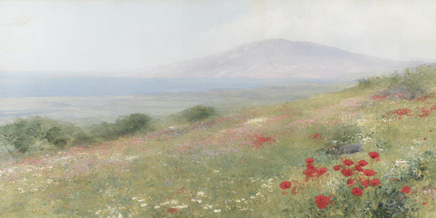 Estampe d'art représentant un paysage de prairie fleurie