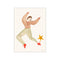 A stylized watercolor illustration of a person in motion, wearing a rust-colored sweater and striped sage green pants, with red shoes, reaching towards a golden star. The style is whimsical and evokes a sense of.